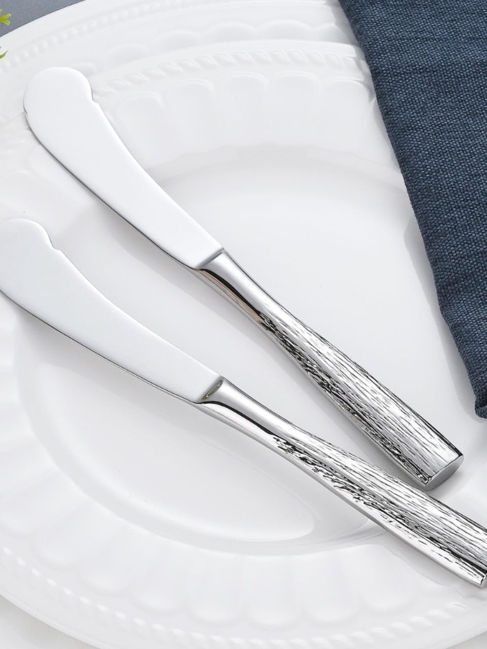 Wood Grain Textured Butter Spreader Knives, Premium 18/10 Stainless Steel